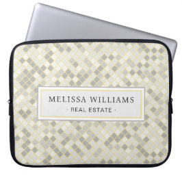 Moderne Gele & Grijze Geometrische Zakelijke Laptop Sleeve