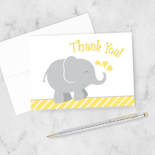 Moderne Gele Grijze Olifant Baby Shower Bedankkaart
