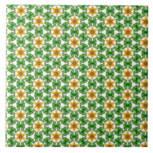 Moderne Gele Groene Abstracte Geometrische Bloem Tegeltje