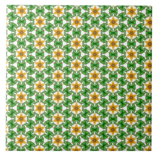 Moderne Gele Groene Abstracte Geometrische Bloem Tegeltje (Voorkant)