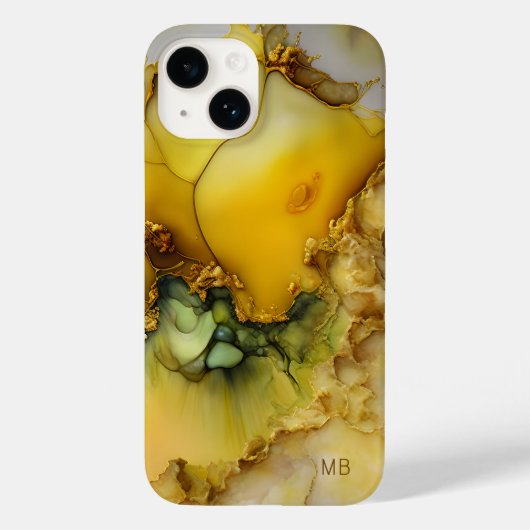 Moderne Gele Groene Marmeren Monogram Gepersonalis Case-Mate iPhone Case (Achterkant)