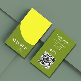 Moderne Gele & Groene QR Code Make-up Artist Visitekaartje