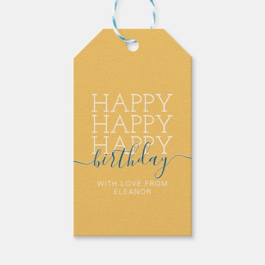 Moderne gele Happy Birthday Cadeaulabel (Voorkant)