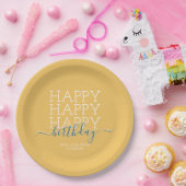 Moderne gele Happy Birthday Papieren Bordje (Feest)