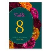 Moderne gele hete roze groene bloemenbruiloft kaart (Achterkant)