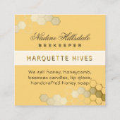 Moderne Gele Hexagon Gouden Grens Bijen Honing App Vierkante Visitekaartje (Achterkant)