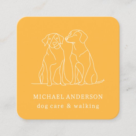 Moderne Gele Hond Wandelende Hond Walker Huisdier  Vierkante Visitekaartje (Voorkant)