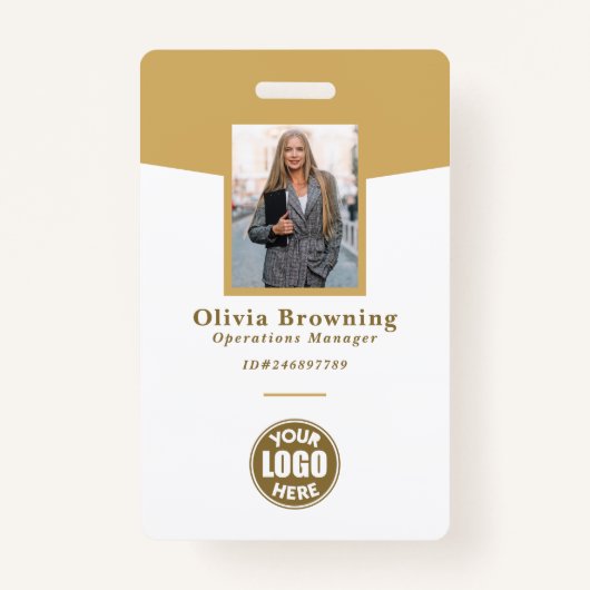 Moderne Gele ID Foto Logo & Barcode Professional Badge (Voorkant)