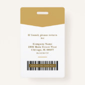 Moderne Gele ID Foto Logo & Barcode Professional Badge (Achterkant)