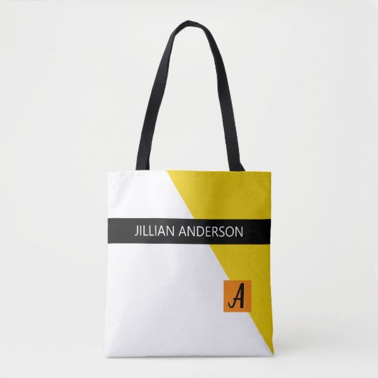 Moderne Gele Kleur Geblokkeerd Monogram Tote Bag (Voorkant)