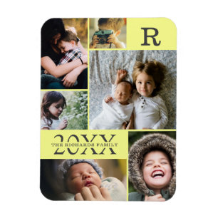 Moderne gele kleurenblokfamilie 6 Fotocollage Magneet