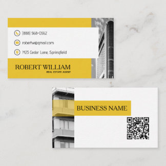 Moderne Gele Kondominium QR Code Vastgoedmakelaar Visitekaartje