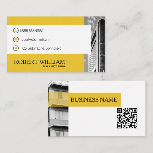 Moderne Gele Kondominium QR Code Vastgoedmakelaar Visitekaartje (Voorkant / Achterkant)