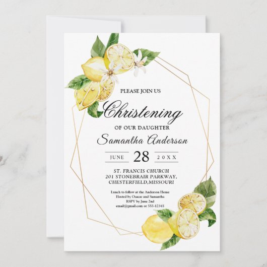 Moderne gele leemons en gouden Lijst Kaart (Voorkant)