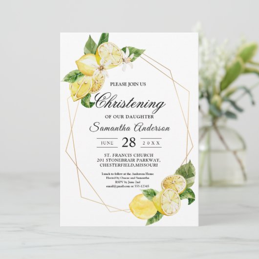 Moderne gele leemons en gouden Lijst Kaart (Staand voorkant)