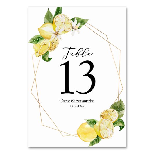 Moderne gele leemons en gouden Lijst Kaart (Achterkant)