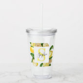 Moderne gele leemons Lijst en bladeren met naam Acryl Drinkbeker (Voorkant)
