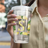 Moderne gele leemons Lijst en bladeren met naam Acryl Drinkbeker