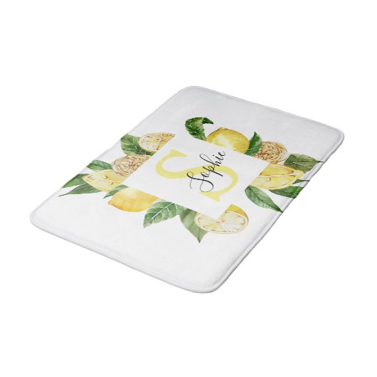 Moderne gele leemons Lijst en bladeren met naam Badmat (Gekanteld)