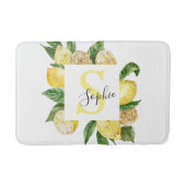 Moderne gele leemons Lijst en bladeren met naam Badmat (Voorkant)