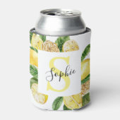 Moderne gele leemons Lijst en bladeren met naam Blikjeskoeler (Blikje Voorkant)