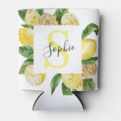 Moderne gele leemons Lijst en bladeren met naam Blikjeskoeler (Voorkant)