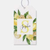 Moderne gele leemons Lijst en bladeren met naam Cadeaulabel (Voorkant)