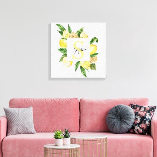 Moderne gele leemons Lijst en bladeren met naam Canvas Afdruk (Insitu (Woonkamer))