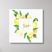 Moderne gele leemons Lijst en bladeren met naam Canvas Afdruk (Voorkant)