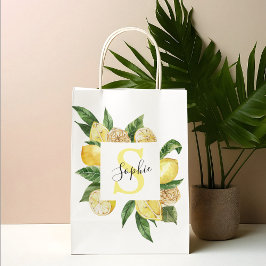 Moderne gele leemons Lijst en bladeren met naam Groot Cadeauzakje