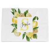 Moderne gele leemons Lijst en bladeren met naam Groot Cadeauzakje (Voorkant)