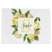 Moderne gele leemons Lijst en bladeren met naam Groot Cadeauzakje (Achterkant)
