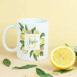 Moderne gele leemons Lijst en bladeren met naam Koffiemok<br><div class="desc">Moderne gele leemons Lijst en bladeren met naam</div>
