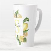 Moderne gele leemons Lijst en bladeren met naam Latte Mok (Rechterhoek)