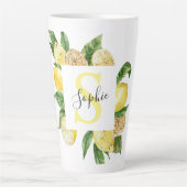 Moderne gele leemons Lijst en bladeren met naam Latte Mok (Voorkant)