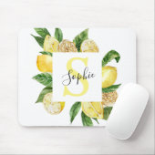 Moderne gele leemons Lijst en bladeren met naam Muismat (Met muis)