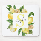 Moderne gele leemons Lijst en bladeren met naam Muismat (Voorkant)