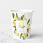Moderne gele leemons Lijst en bladeren met naam Papieren Bekers (Achterkant)