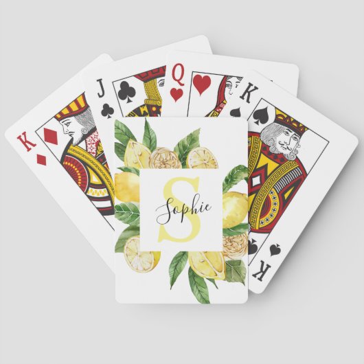 Moderne gele leemons Lijst en bladeren met naam Pokerkaarten (Achterkant)