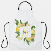 Moderne gele leemons Lijst en bladeren met naam Schort (Voorkant)