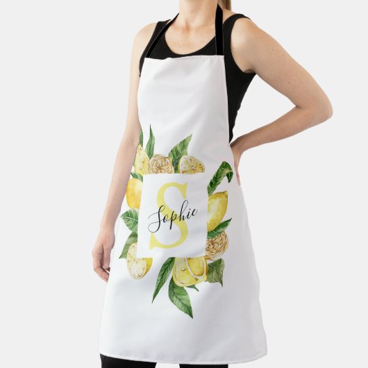 Moderne gele leemons Lijst en bladeren met naam Schort (Insitu)