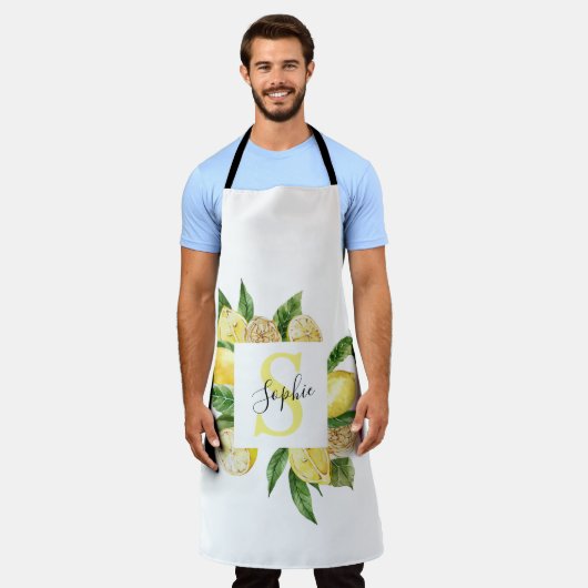 Moderne gele leemons Lijst en bladeren met naam Schort (Gedragen)