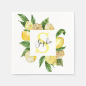 Moderne gele leemons Lijst en bladeren met naam Servet (Voorkant)