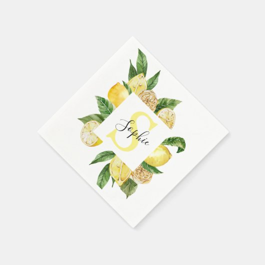 Moderne gele leemons Lijst en bladeren met naam Servet (Hoek)