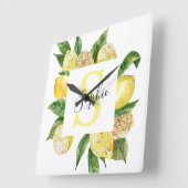 Moderne gele leemons Lijst en bladeren met naam Vierkante Klok (Hoek)