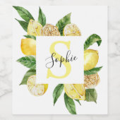 Moderne gele leemons Lijst en bladeren met naam Wijn Etiket (Enkel label)