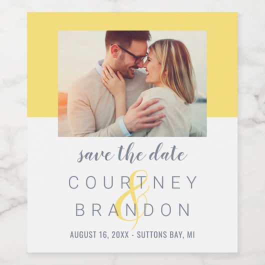 Moderne gele leisteen bruiloft foto opslaan van de wijn etiket (Enkel label)