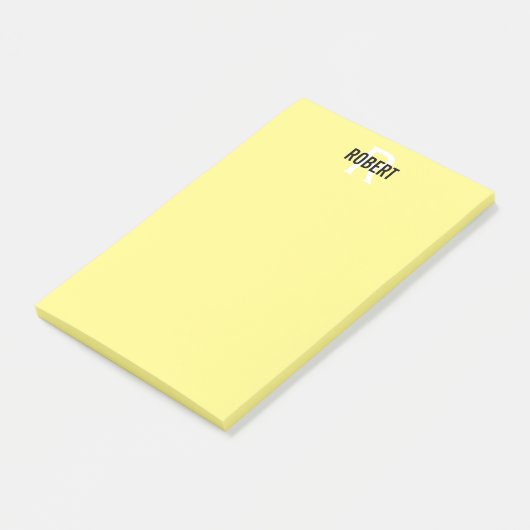 Moderne gele monogram naam post-it® notes (Schuin)