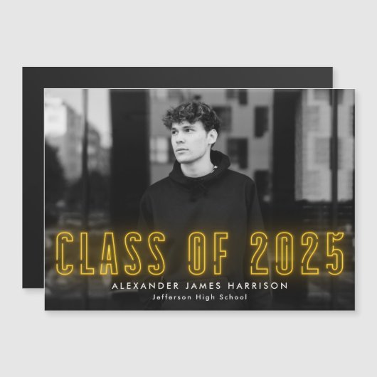 Moderne Gele Neon Klas van 2025 Foto Afstuderen Magnetische Uitnodiging (Voorkant / Achterkant)