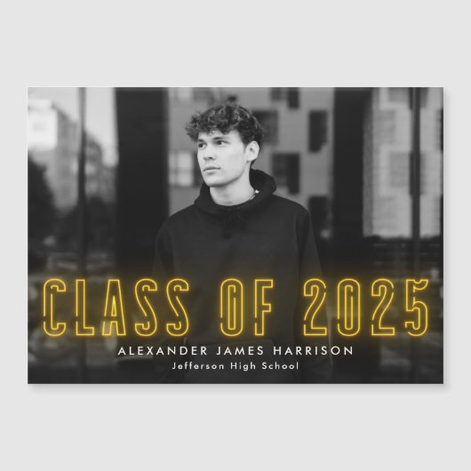 Moderne Gele Neon Klas van 2025 Foto Afstuderen Magnetische Uitnodiging (Voorkant)